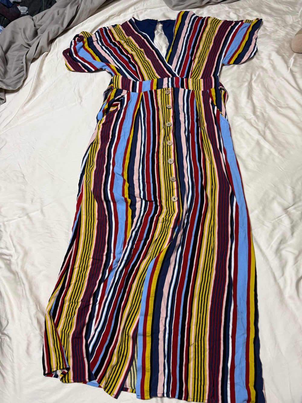 Harper Multi-Color Striped Button-Front Maxi Dress